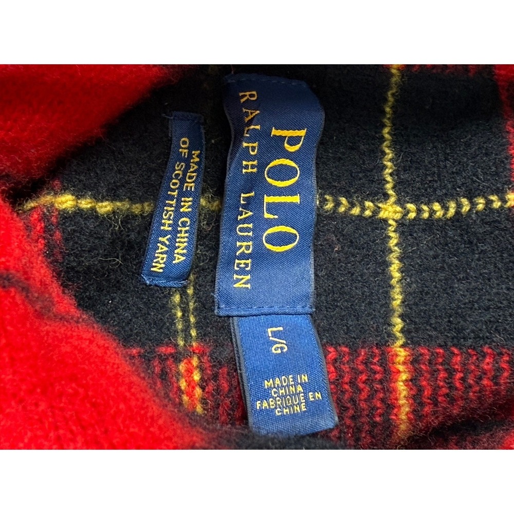 Polo Ralph Lauren Sweater Mens Large Red Plaid Shawl Neck Scottish Yarn - Picture 8 of 15